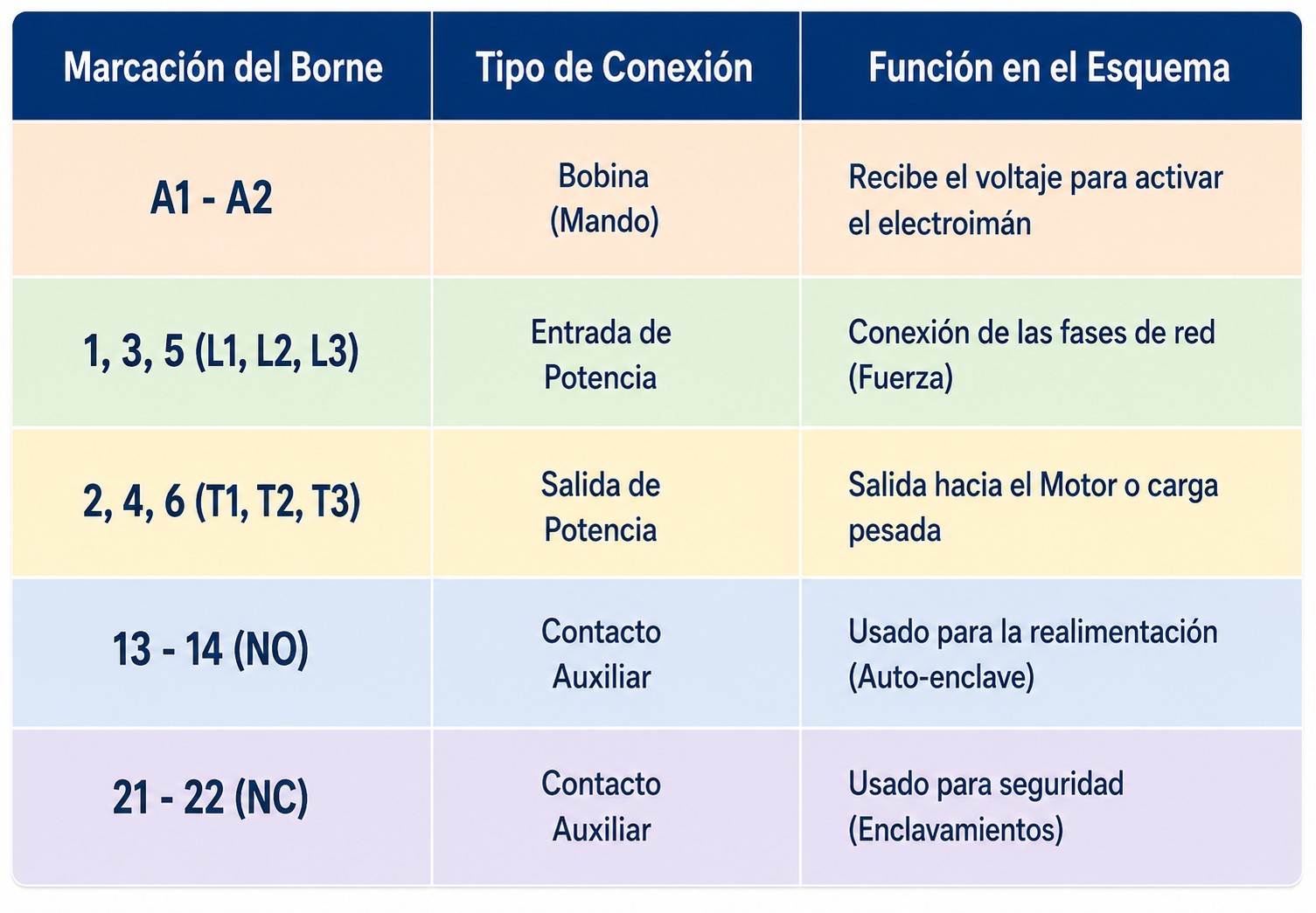 cómo leer los bornes de un contactor
